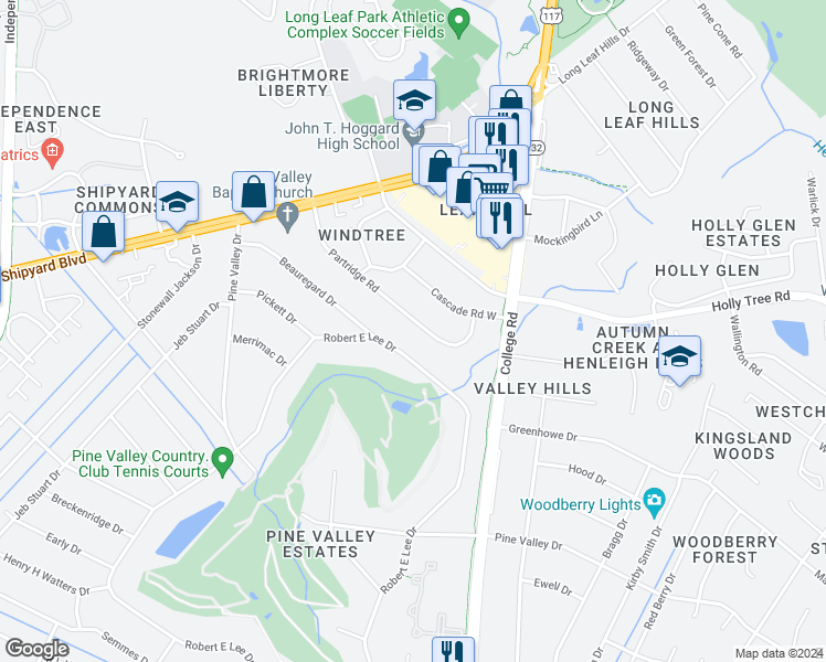 map of restaurants, bars, coffee shops, grocery stores, and more near 130 Partridge Road in Wilmington