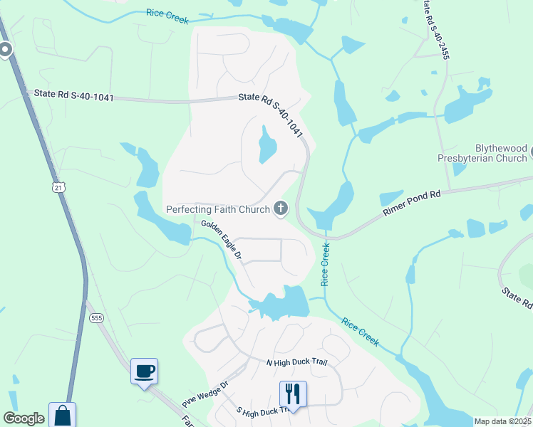 map of restaurants, bars, coffee shops, grocery stores, and more near 201 Eagles Ridge Drive in Blythewood