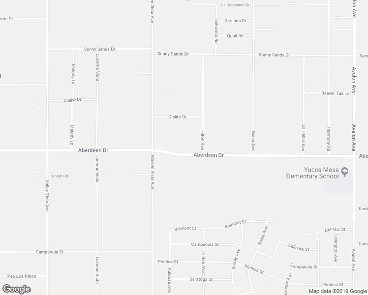 map of restaurants, bars, coffee shops, grocery stores, and more near 57816 Aberdeen Drive in Yucca Valley