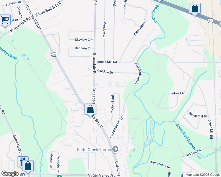 map of restaurants, bars, coffee shops, grocery stores, and more near 46 Sharp Way in Cartersville