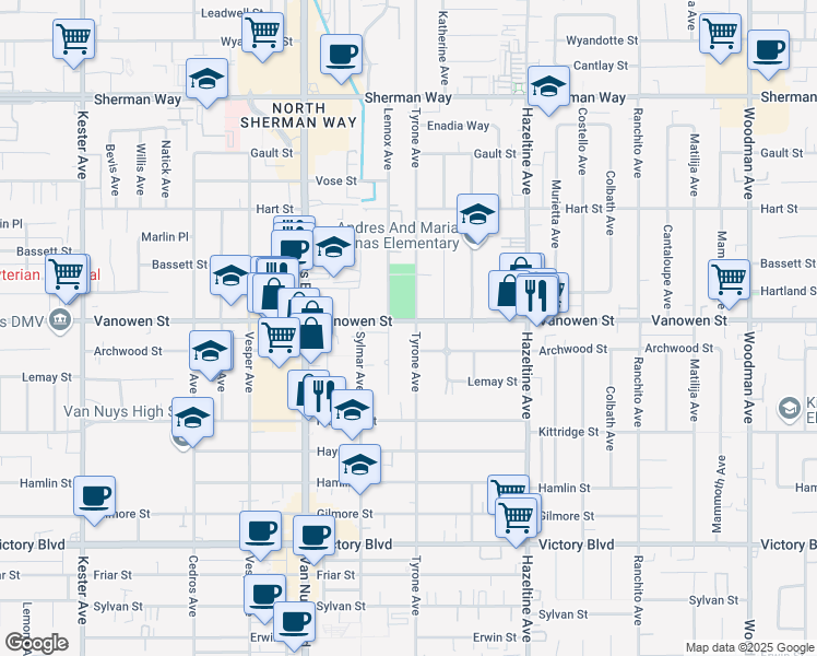 map of restaurants, bars, coffee shops, grocery stores, and more near in Los Angeles