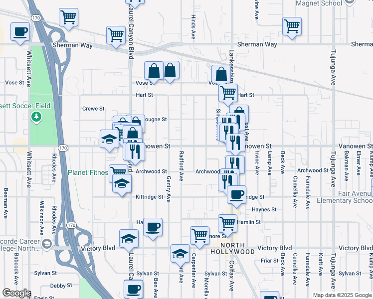 map of restaurants, bars, coffee shops, grocery stores, and more near in Los Angeles