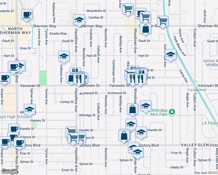map of restaurants, bars, coffee shops, grocery stores, and more near in Los Angeles