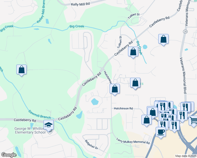 map of restaurants, bars, coffee shops, grocery stores, and more near 3243 Castleberry Road in Cumming