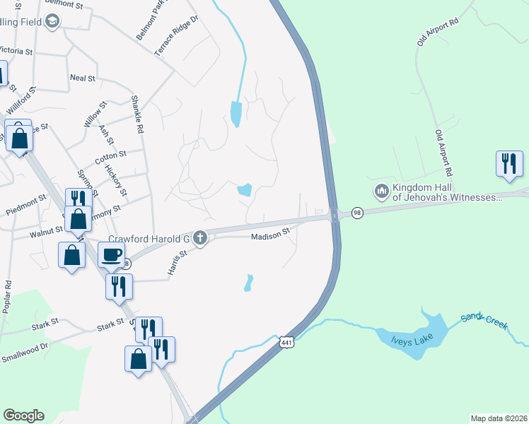 map of restaurants, bars, coffee shops, grocery stores, and more near 581 Ila Road in Commerce