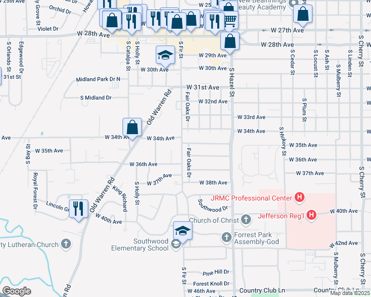 map of restaurants, bars, coffee shops, grocery stores, and more near 2312 West 35th Avenue in Pine Bluff