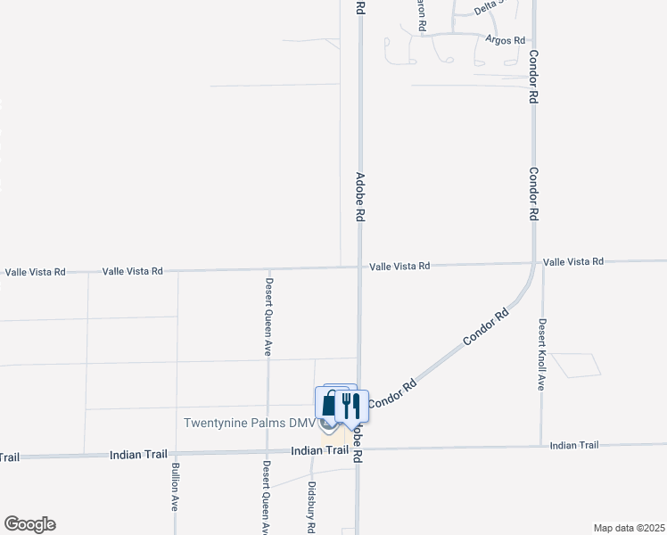 map of restaurants, bars, coffee shops, grocery stores, and more near 73470 Valle Vista Road in Twentynine Palms