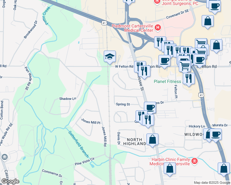 map of restaurants, bars, coffee shops, grocery stores, and more near in Cartersville