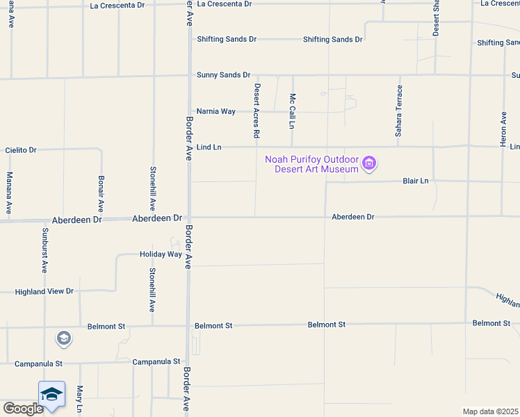 map of restaurants, bars, coffee shops, grocery stores, and more near 62718 Aberdeen Drive in Joshua Tree