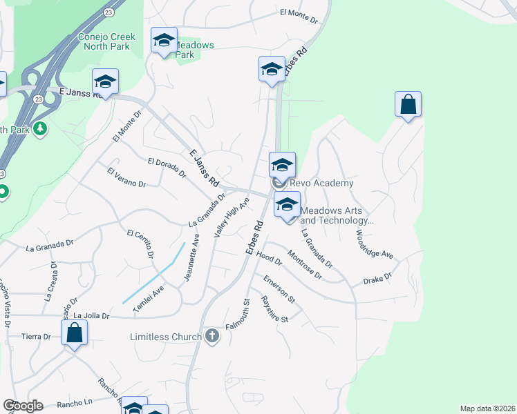 map of restaurants, bars, coffee shops, grocery stores, and more near 1865 Nancy Circle in Thousand Oaks