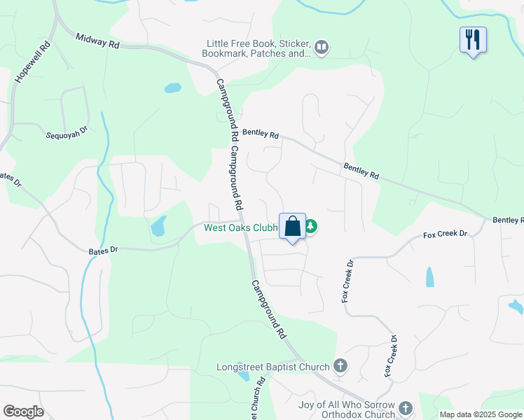 map of restaurants, bars, coffee shops, grocery stores, and more near 6995 Tybridge Street in Cumming