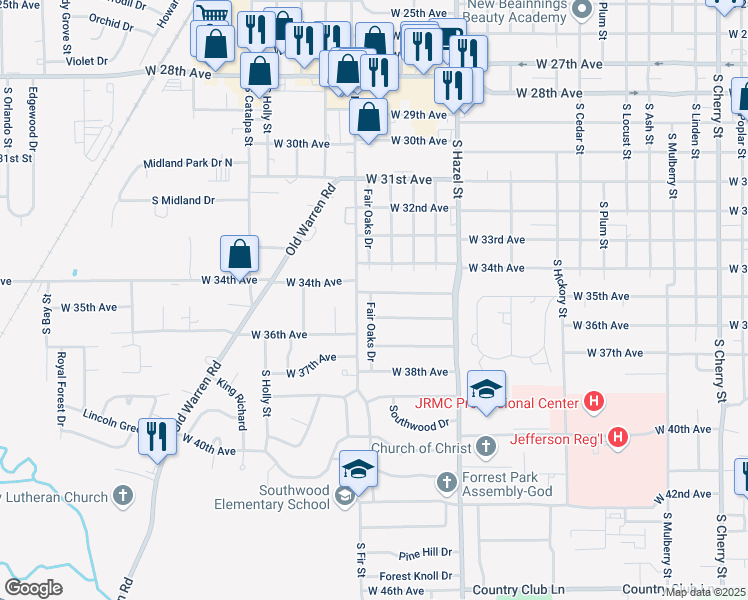 map of restaurants, bars, coffee shops, grocery stores, and more near 2312 West 35th Avenue in Pine Bluff