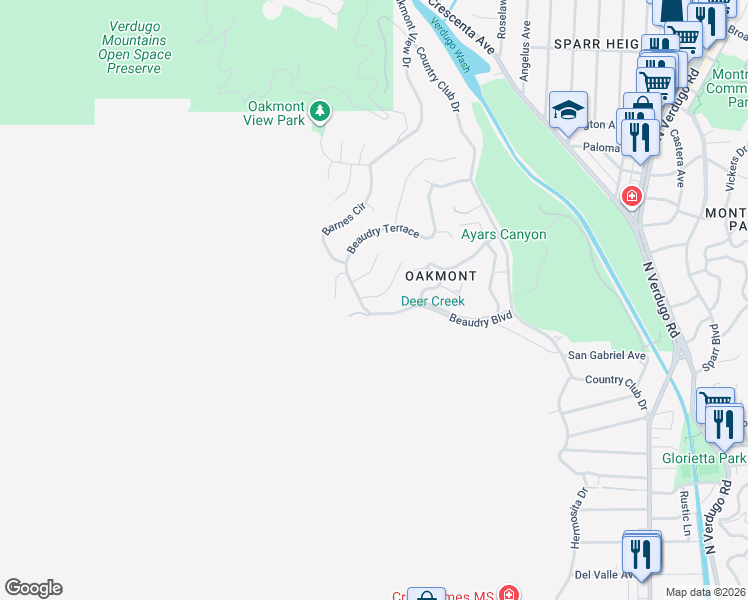 map of restaurants, bars, coffee shops, grocery stores, and more near 1322 J Lee Circle in Glendale