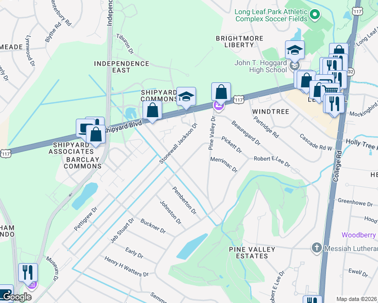 map of restaurants, bars, coffee shops, grocery stores, and more near 143 Stonewall Jackson Drive in Wilmington