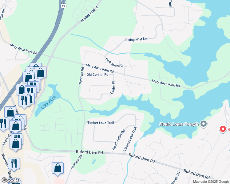 map of restaurants, bars, coffee shops, grocery stores, and more near 1235 Lanier Place in Cumming
