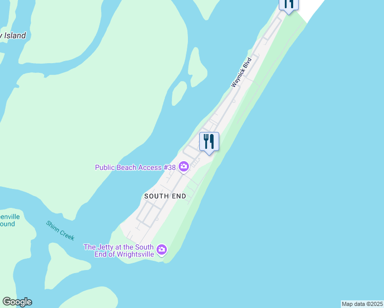 map of restaurants, bars, coffee shops, grocery stores, and more near 9 Sunset Avenue in Wrightsville Beach
