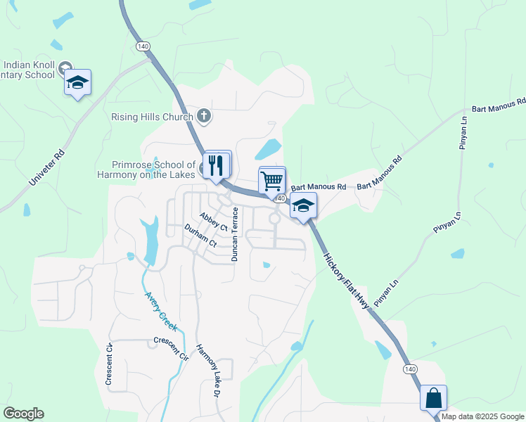 map of restaurants, bars, coffee shops, grocery stores, and more near 100 Paper Trail Way in Holly Springs