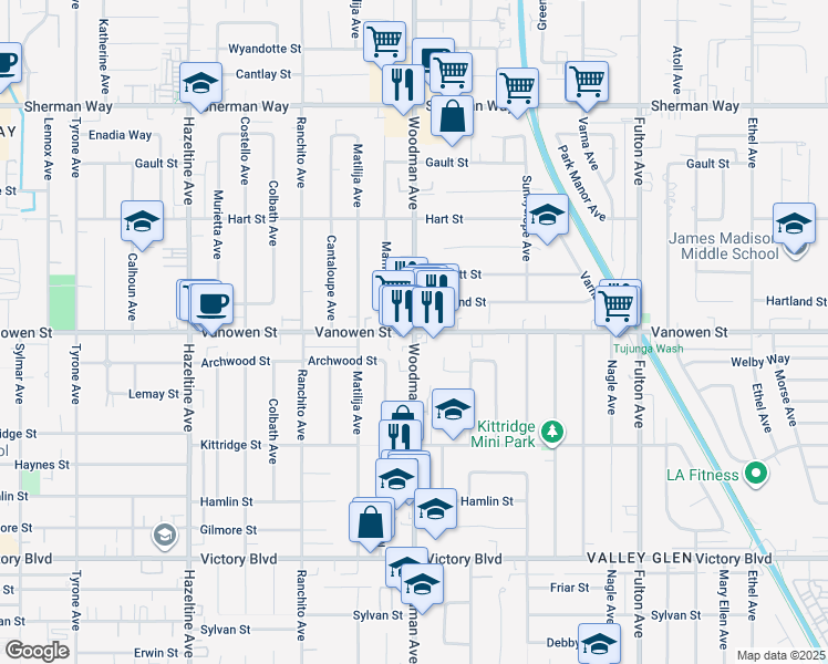 map of restaurants, bars, coffee shops, grocery stores, and more near in Los Angeles
