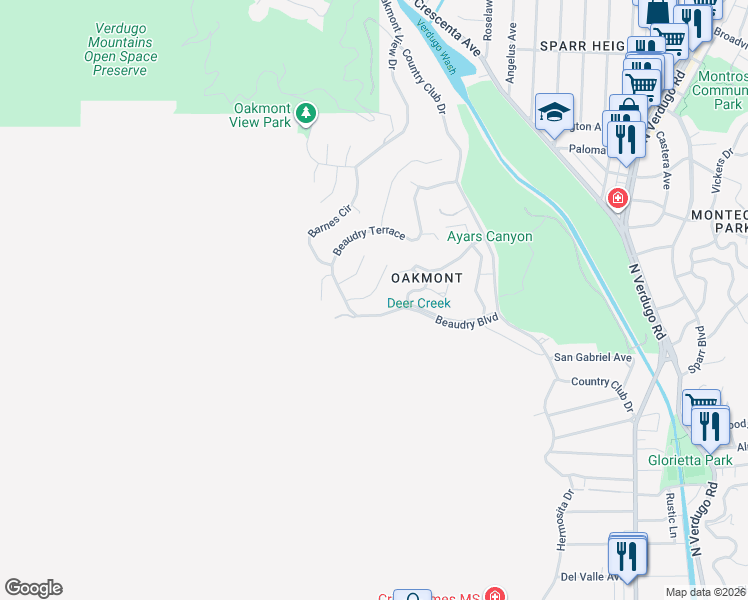 map of restaurants, bars, coffee shops, grocery stores, and more near 1322 J Lee Circle in Glendale