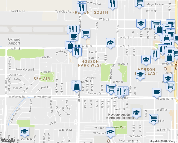 map of restaurants, bars, coffee shops, grocery stores, and more near 1238 Lost Point Lane in Oxnard