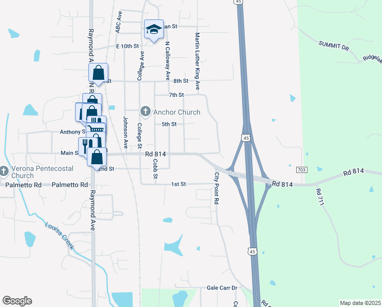 map of restaurants, bars, coffee shops, grocery stores, and more near 250-264 E Main St in Tupelo