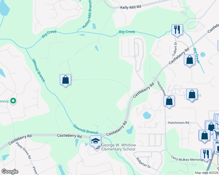 map of restaurants, bars, coffee shops, grocery stores, and more near 3545 Rollins Road in Cumming