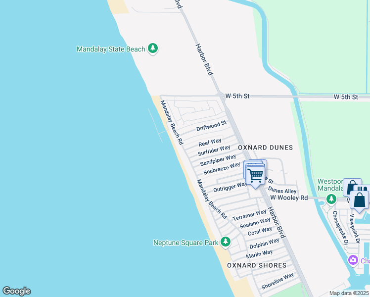 map of restaurants, bars, coffee shops, grocery stores, and more near 820 Mandalay Beach Road in Oxnard