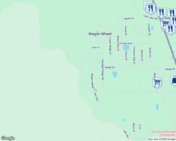 map of restaurants, bars, coffee shops, grocery stores, and more near 5960 Luminary Way in Navajo County