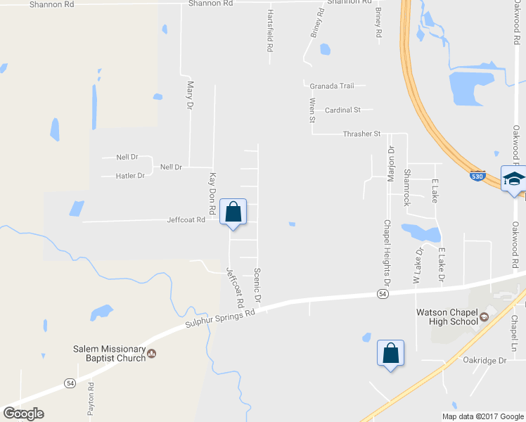 map of restaurants, bars, coffee shops, grocery stores, and more near 3407 Scenic Drive in Pine Bluff