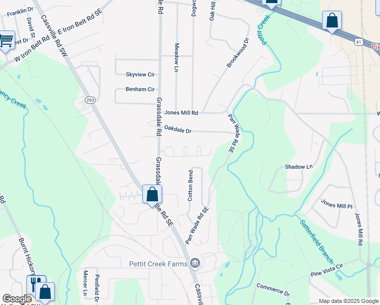 map of restaurants, bars, coffee shops, grocery stores, and more near 12 Luwanda Trail in Cartersville