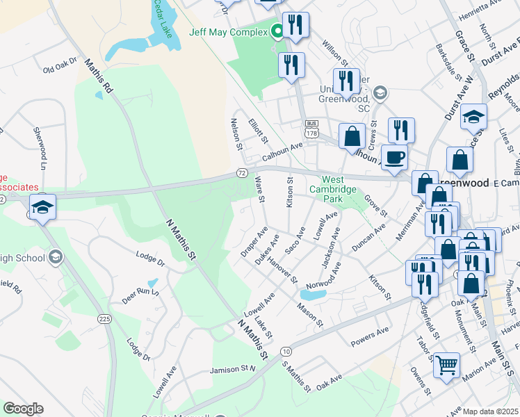 map of restaurants, bars, coffee shops, grocery stores, and more near 218 Ware Street in Greenwood