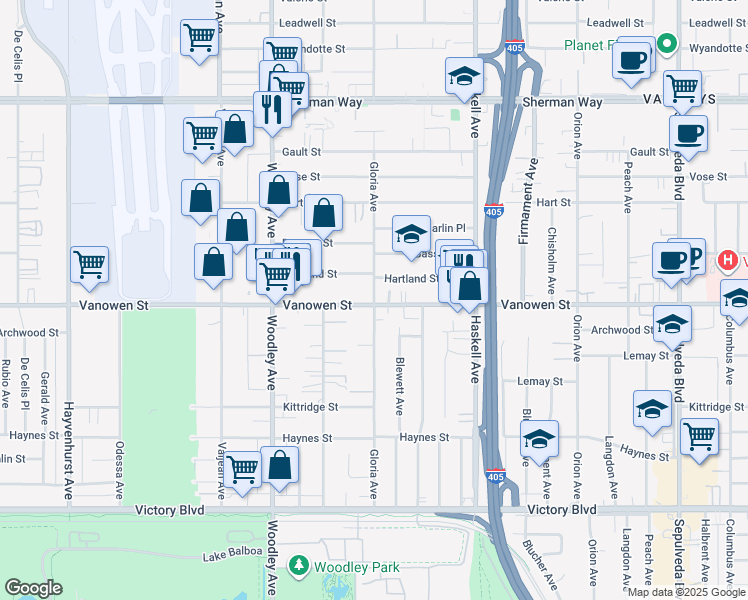map of restaurants, bars, coffee shops, grocery stores, and more near in Los Angeles