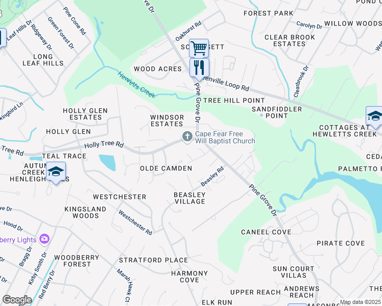 map of restaurants, bars, coffee shops, grocery stores, and more near 208 West Kilarny Road in Wilmington