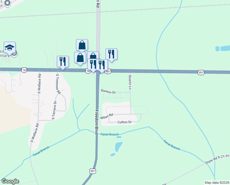 map of restaurants, bars, coffee shops, grocery stores, and more near Dunton Drive in Florence County