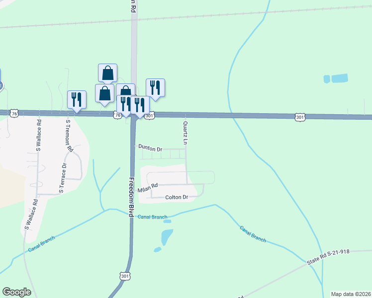 map of restaurants, bars, coffee shops, grocery stores, and more near Dunton Drive in Florence