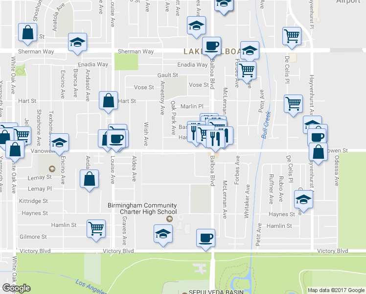 map of restaurants, bars, coffee shops, grocery stores, and more near in Los Angeles