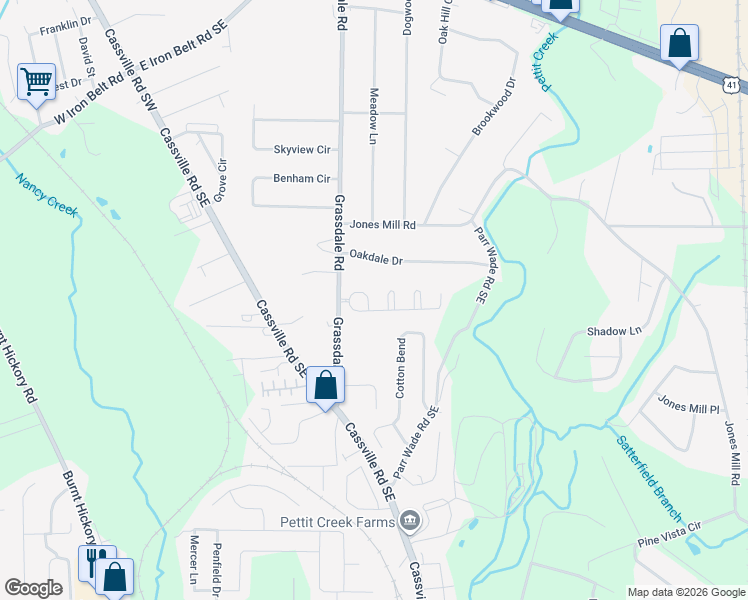 map of restaurants, bars, coffee shops, grocery stores, and more near 14 Lila Way in Cartersville