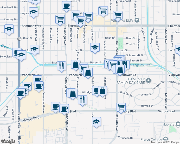 map of restaurants, bars, coffee shops, grocery stores, and more near in Los Angeles