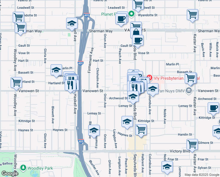 map of restaurants, bars, coffee shops, grocery stores, and more near in Los Angeles