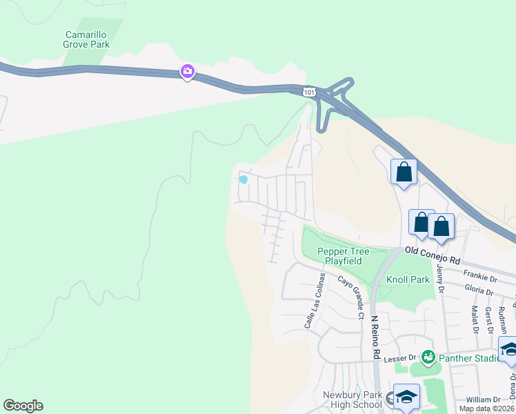map of restaurants, bars, coffee shops, grocery stores, and more near 272 Monte Vista in Thousand Oaks