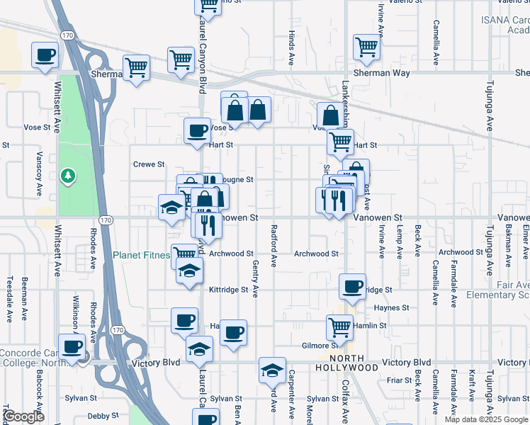 map of restaurants, bars, coffee shops, grocery stores, and more near in Los Angeles