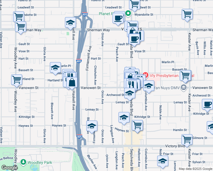map of restaurants, bars, coffee shops, grocery stores, and more near in Los Angeles