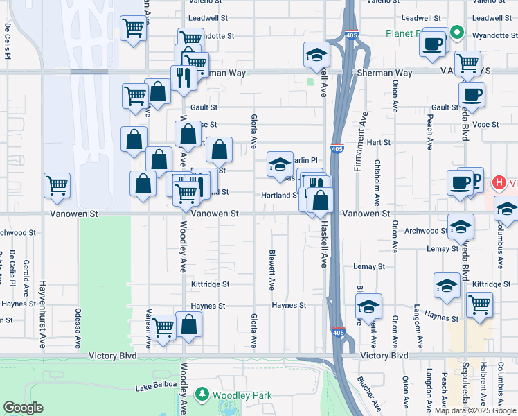 map of restaurants, bars, coffee shops, grocery stores, and more near in Los Angeles