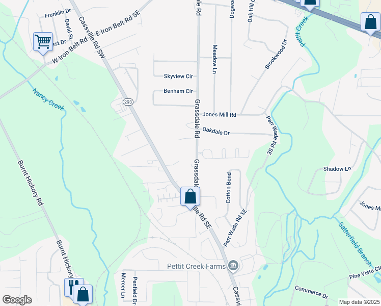 map of restaurants, bars, coffee shops, grocery stores, and more near 28 Grassdale Road in Cartersville