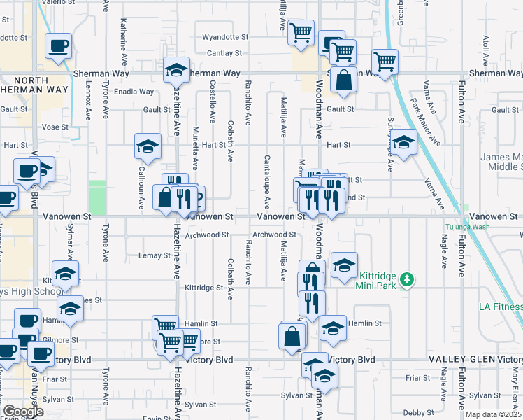 map of restaurants, bars, coffee shops, grocery stores, and more near in Los Angeles