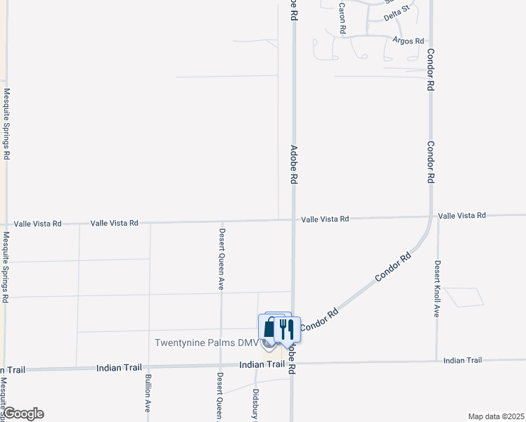 map of restaurants, bars, coffee shops, grocery stores, and more near 73470 Valle Vista Road in Twentynine Palms