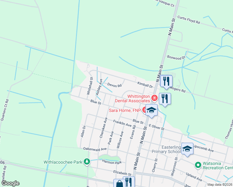 map of restaurants, bars, coffee shops, grocery stores, and more near 304 English Park Road in Marion
