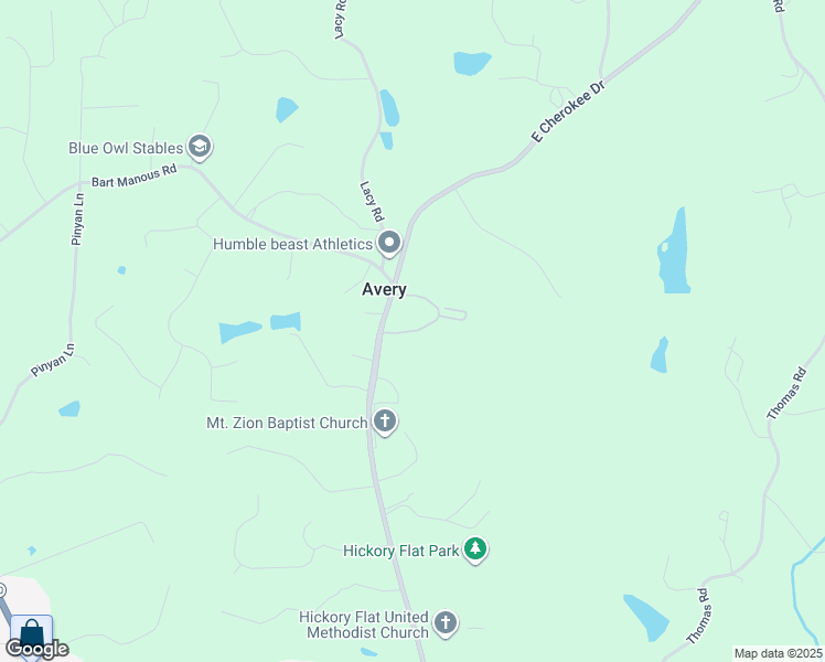map of restaurants, bars, coffee shops, grocery stores, and more near Hickory Flat Church Lane in Canton