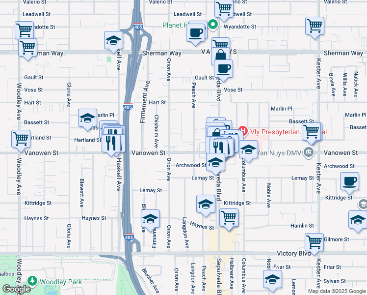 map of restaurants, bars, coffee shops, grocery stores, and more near in Los Angeles