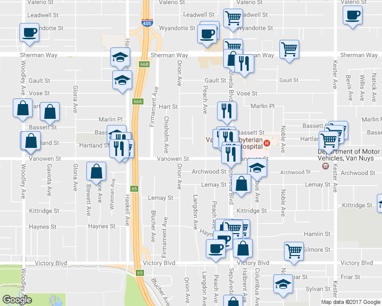 map of restaurants, bars, coffee shops, grocery stores, and more near in Los Angeles